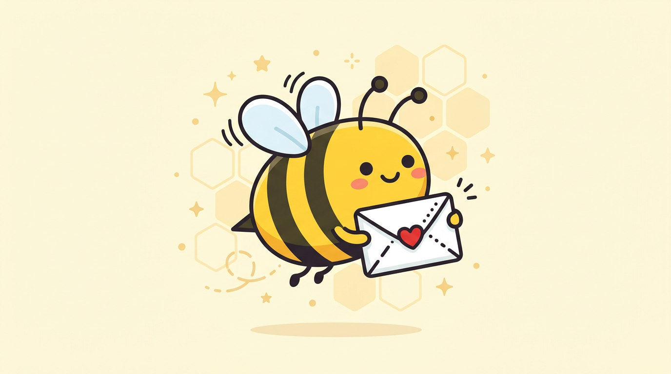 Friendly bee delivering a letter
